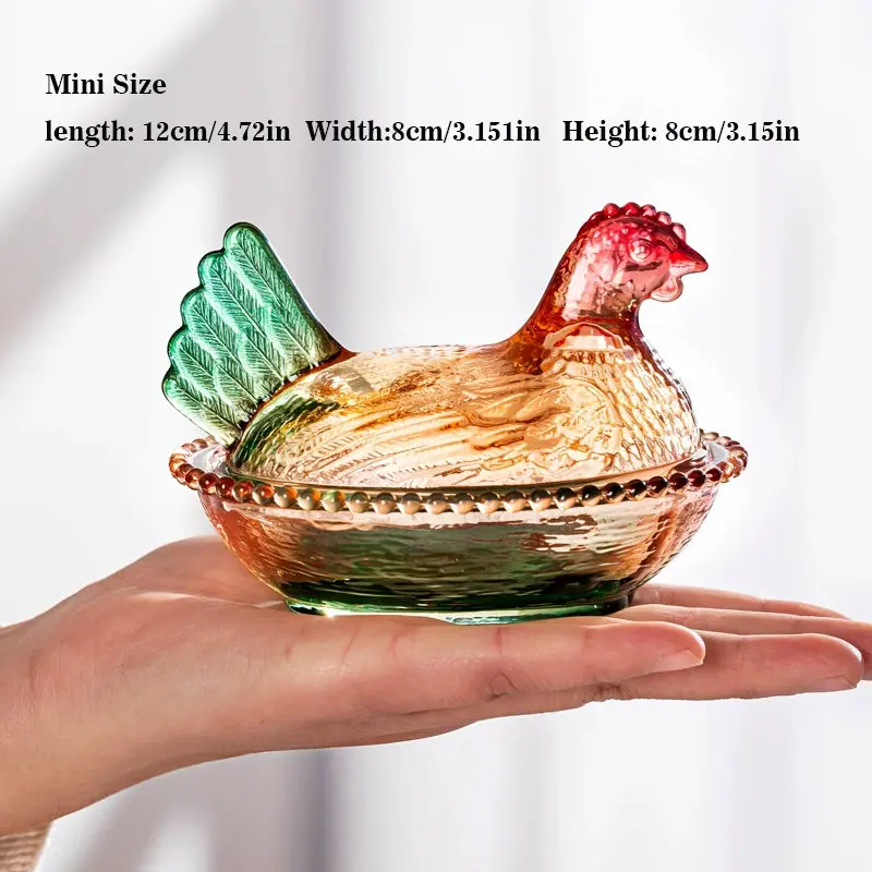 Elegant Crystal Glass Chicken-Form Storage Jar with Detachable Dome Cover, Intricate Design Kitchen Preserving Container, Coffee Canister, All Seasons Valentine's Day Gift
