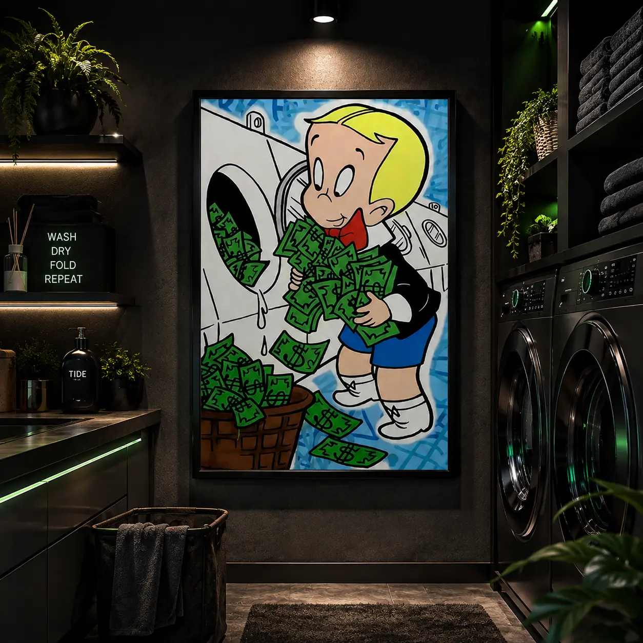 Monopoly Richie Rich Money Abstract Wall Art Decor - Luxury Cash Canvas Posters & Prints for Living Room, Bedroom, Office, Funky Home Decor with Kids' Locked Electronic Piggy Bank Verse wall decor poster wall art wall decor for men posters, Man Cave Decor
