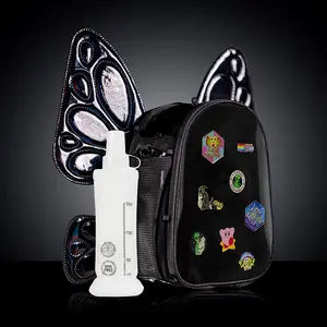 RaveBeetle FLOWt Pin Display Festival Pack – Swappable Wing Rave Backpack with 8oz Soft Water Bottle & Light Accessory (Black)