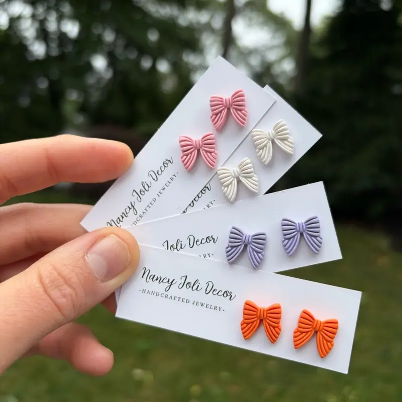 Bow studs polymer clay earrings hypoallergenic sensitive skin safe