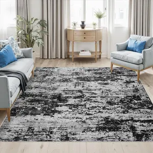 5x7 Washable Modern Abstract Area Rug: Soft Non-Slip Stain Resistant Indoor Floor Carpet for Living Room Bedroom Dining Room  Office - Black Gray