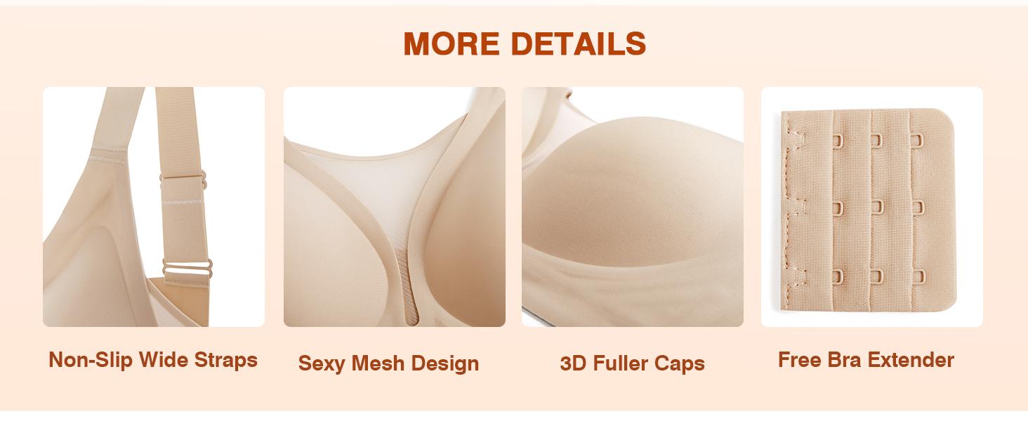 XEY [Womens Comfortable Deep V Everyday Bras] Wireless Bras Push Up Bralettes Seamless Tshirts Bras Lace Brassiere Fit Womenswear