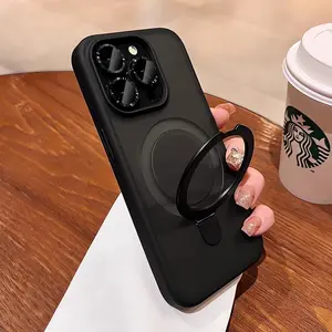 Metal 360 ° rotation bracket MagSafe magnetic phone case for iPhone 16 15 14 13 12 11 plus pro Max shockproof camera protection phone cover