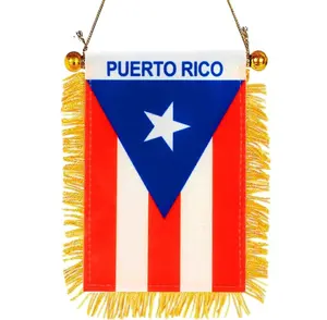 2 Pack-Puerto Rican Fringy Window Hanging Flag - Small Mini Puerto Rico Flag Banner for Car Rearview Mirror Décor - Fringed -Puerto Rico Hanging Flag with Suction Cup & Fringy-4x6 ''