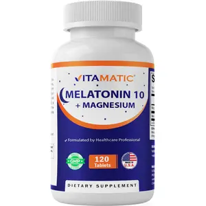 Vitamatic Melatonin 10 mg with Magnesium 200 mg 120 Tablets High Potency Sleep Support Supplement Non-GMO Sugar-Free No Artificial Colors or Preservatives Made in USA
