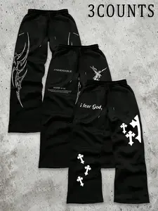 Men's Drawstring Waist Printed Jogger Pants Set, Comfortable Casual Sportswear, Suitable for Daily Wear, Fashionable Active Lifestyle