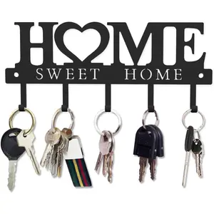 Key Holder Hooks Organizer Hanger Rack Wall Mounted with Screws and Anchors Home Sweet Home Wall Metal Decor for Entryway Front Door Kitchen Hallway Garage Mudroom Office 9.8inches/25cm