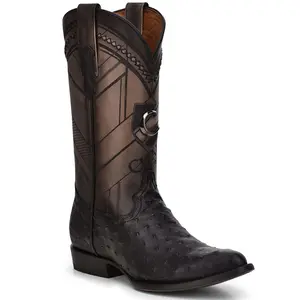 Cuadra Men's Round Toe Black Ostrich Boot
