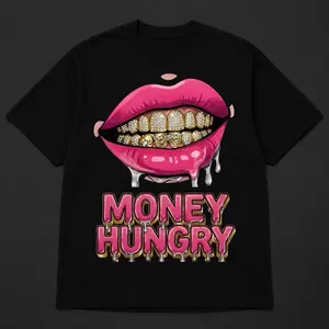 Money Hungry Graphic Tee, Casual Crew Neck Short-Sleeve Top for Daily Wear