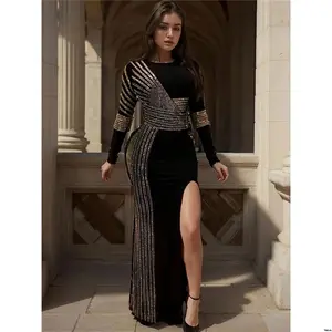 Clothing , And For Suitable , Slit High Split Sleeve Dress Sheath Rhinestone , Long Thigh Dress Parties Clubs Women ' s