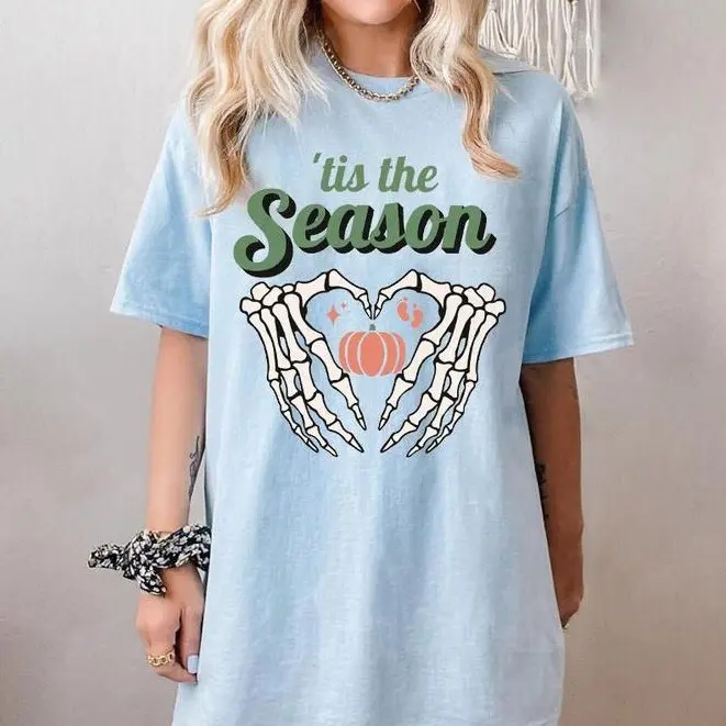 Tis The Season, Halloween Maternity,, Halloween Pumpkin, Comfort Colors, Skeleton Maternity Tee T Shirt