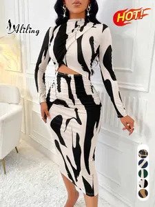 Aliling Women's Colorblock Print Cut Out Bodycon Dress, Elegant Fashion Casual Long Sleeve Dress for Daily Outdoor Wear, Women Dress for Spring Fall