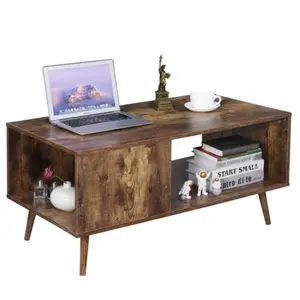 ZENSTYLE Retro Rectangular Coffee Tea Table Wooden Open Storage Shelf For Living Room