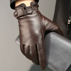 Genuine Sheepskin Leather Men's Winter Warm Plus Velvet Gloves for Driving Riding Sport Fashion
