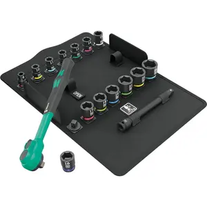 WERA - 05005530001-8100 SB 12 Zyklop Comfort Ratchet Set, reversing Lever, 3/8" Drive, Metric, 16 Pieces