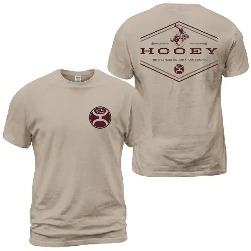 Hooey Western Action Print T-Shirt, Rodeo Cowboy Graphic Tee With Bronco Rider Back Print And Front Circle Logo, Western Sports Ranch Shirt