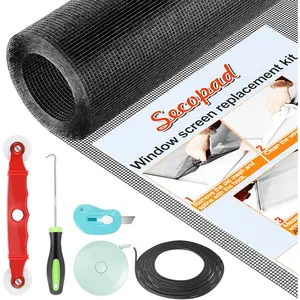 Window Screen Door Repair Kit, 48" x 177" Screen Door Mesh Replacement Kit, Durable Fiberglass Mesh Roll with Tools for Windows Doors Patio and Porch Replacement, Black