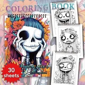 Skull Teenager Pattern Coloring Book, 30 Sheets Spiral Coloring Book, DIY Painting Supplies for Stress Relief, Holiday Gift, Christmas Gift