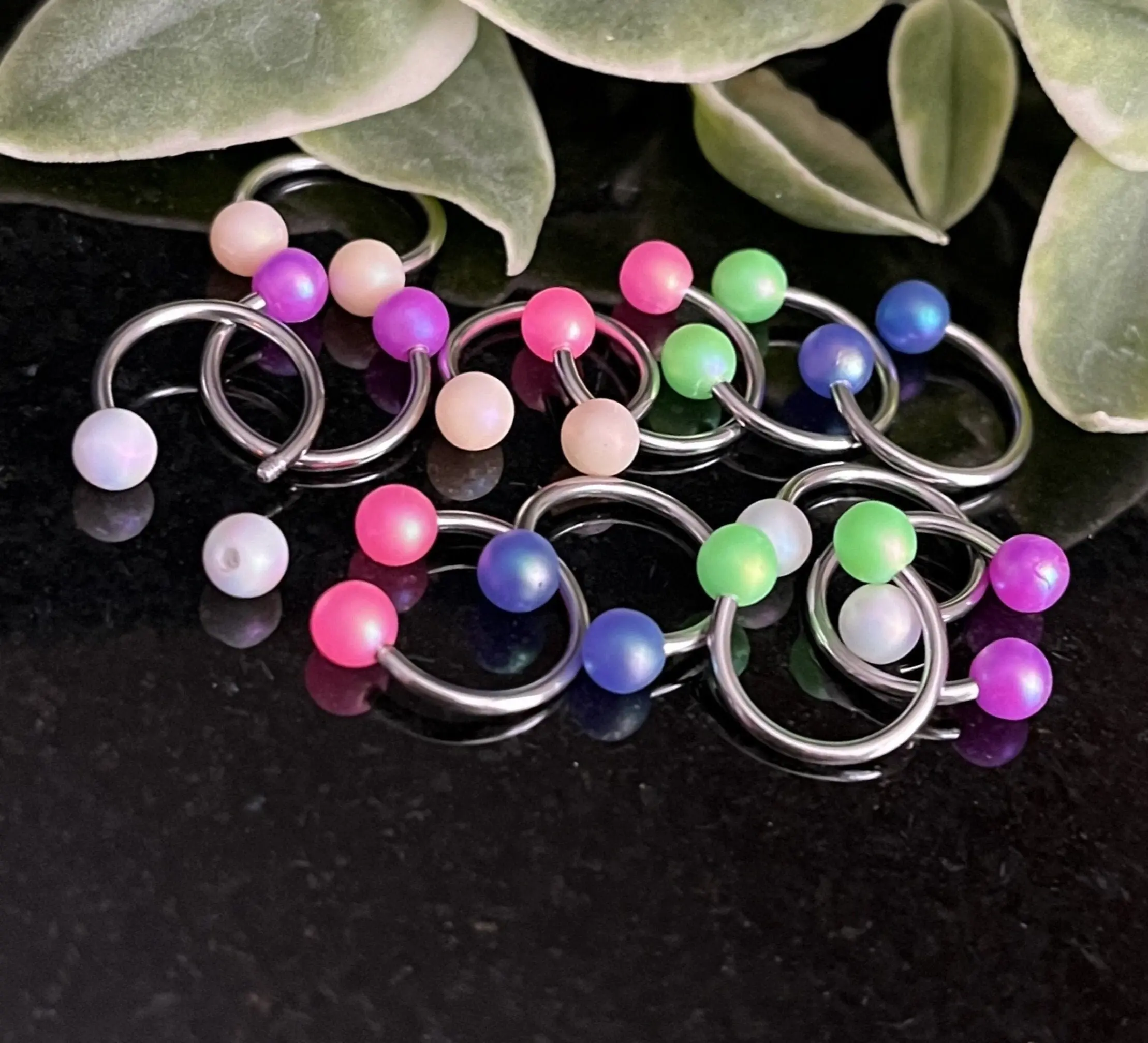 PAIR of Unique Pearl Coated Circular Barbell Horseshoe Septum Ring - 16g - 10mm
