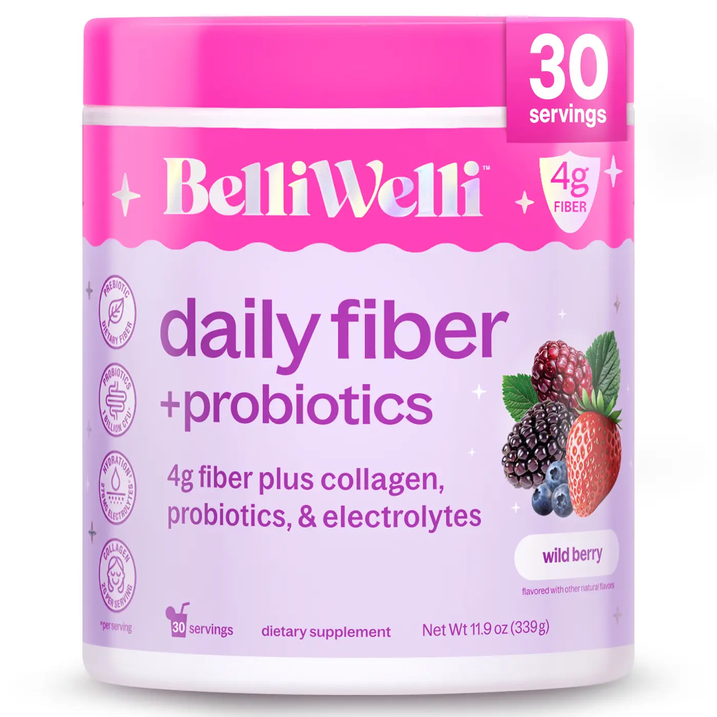 BelliWelli Daily Fiber + Probiotics - Wild Berry - 30 day