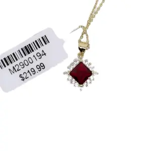 Brand New Women's Halo Cubic Zirconia Red Corundum Pendant/Chain. Comes With Tag