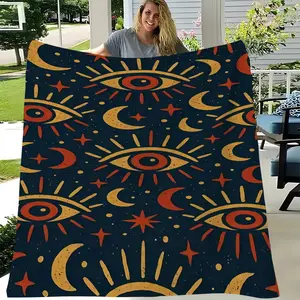 Mystical Eye Moon Starry Print Blanket, Soft Comfortable Casual Throw, Ideal for Bedroom, Sofa, Outdoor Picnic, Unique Gift
