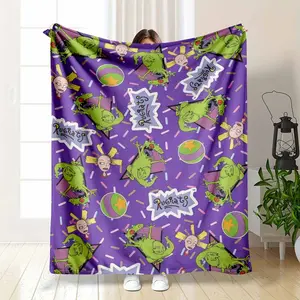 Rugrats Reptar Flannel Fleece Blanket Vibrant Cartoon Print Throw UltraSoft Cozy Lightweight Home Decor Perfect for Living Room Bedroom Travel Camping and Gift for Fans summerwins