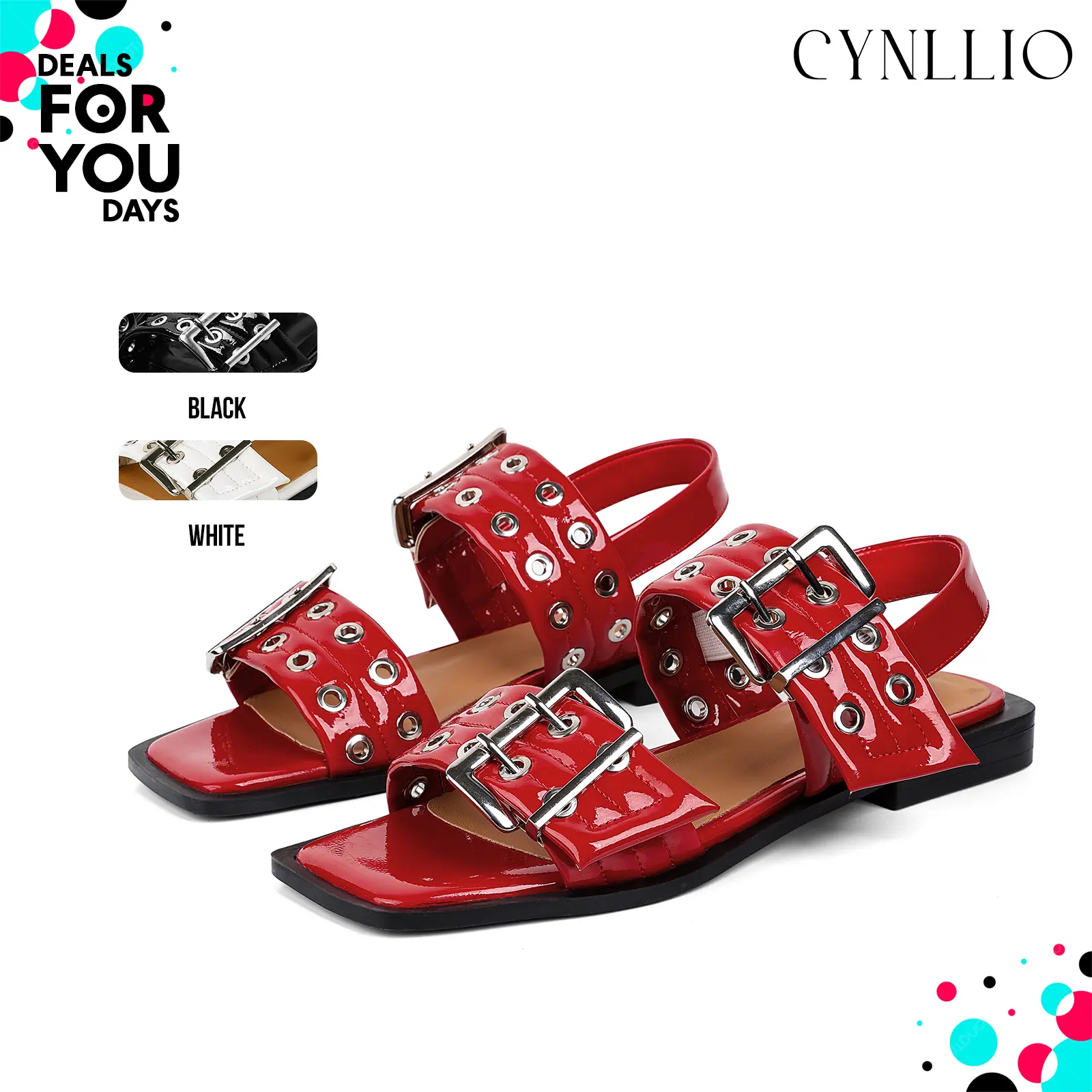 CYNLLIO Womens Ballet Flat Sandals Open Square Toe Wide Welt Double Adjustable Buckle Strap Flat Heel Slip On Comfy Fashionable Elegant Office Work Dating Holiday Party Outing Casual Dress Summer Spring Ballerina Flat Sandal Shoes Deals For You Days