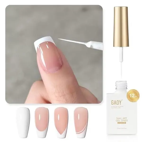 GAOY White Swirl Gel Nail Art Liner, 12ml Classic Color | With Thin Brush for Nail Paint Design, French Tip Tool, UV/ Cure Required, Easy DIY French Manicure at Home