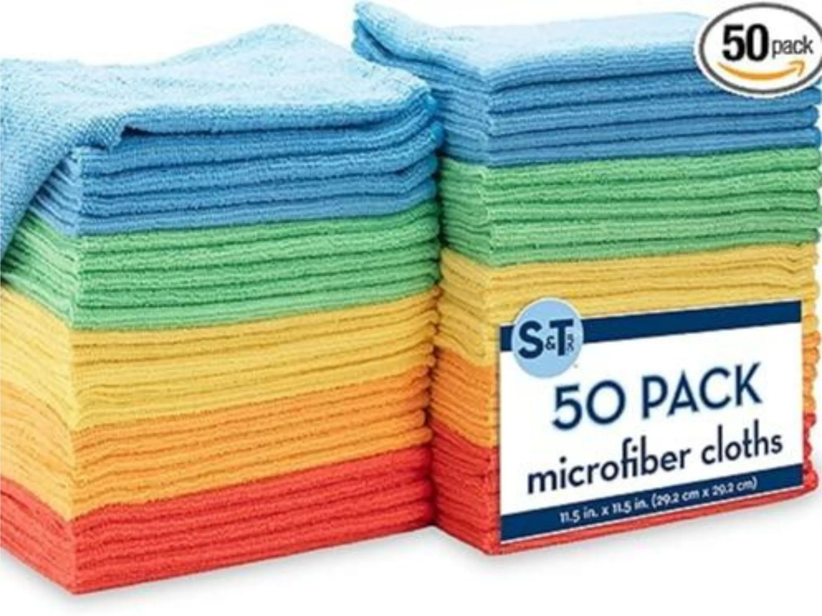 50-Pack Super Absorbent Microfiber Cleaning Cloths, Reusable Lint-Free Machine Washable Towels for Kitchen Cleaner, Car, Glass, 11.5in x 11.5in Home Supplies Towels