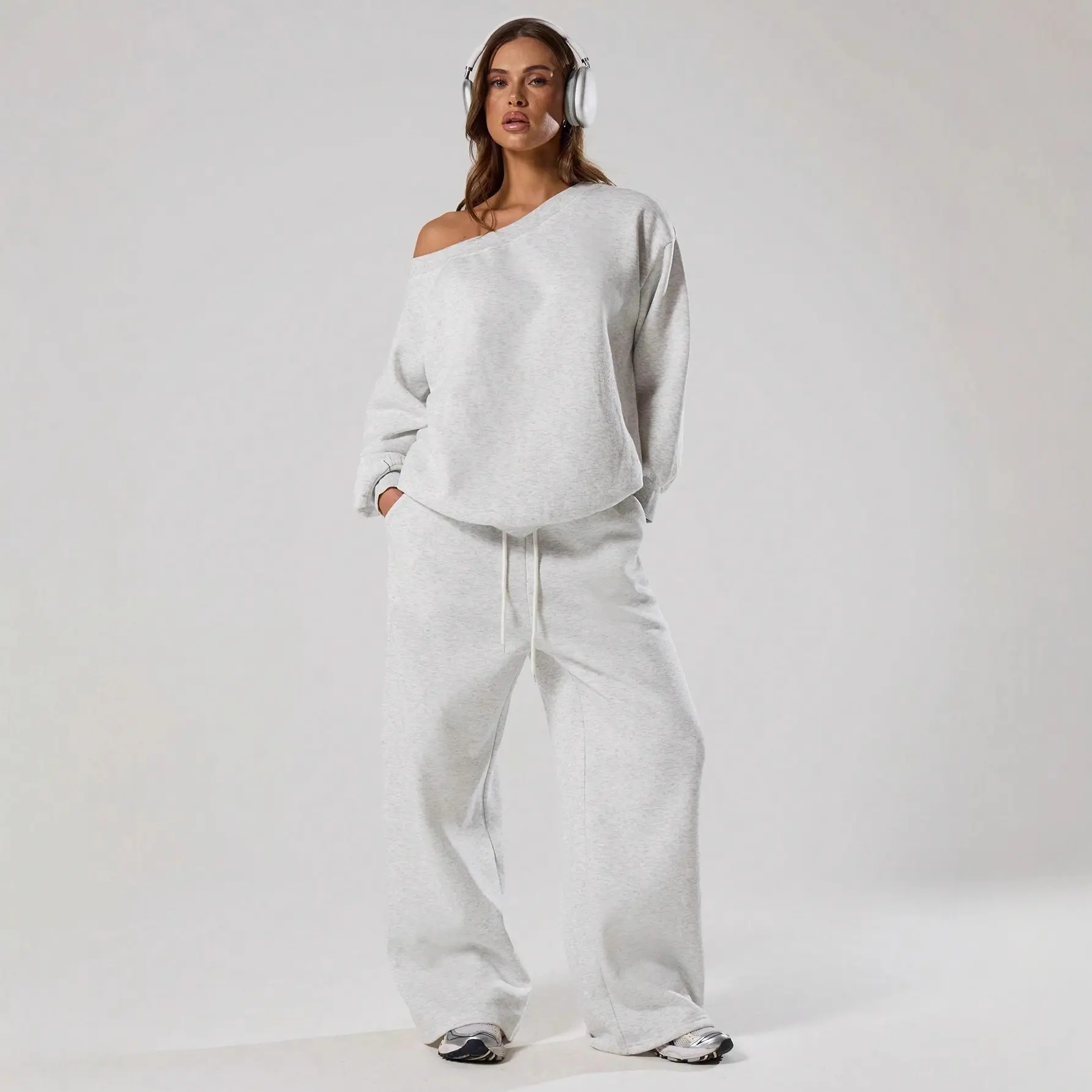 comfortable,Women's 2026 Autumn Winter Air Layer Loose Casual Tilted Hoodie 2-Piece Pants & Top Set, New Fashion Outfit