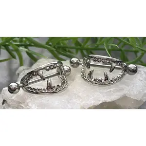 PAIR of Unique Vampire Fangs Nipple Shields Barbell Rings