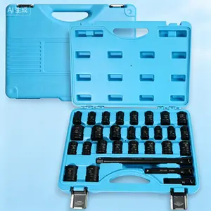 High Torque Impact Socket Set, 1/2" Drive SAE & Metric Sizes (3/8" to 1", 10-24mm), CR-MO Steel Shallow Sockets with Extension Bars, Professional Grade for Truck and Automotive Maintenance, Reusable Durable Tool Kit