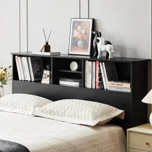 Bookcase Headboard Queen/King Size, Sturdy and Durable Wood Headboards with 4 Compartments, Full/Queen Headboard with Storage, Free Standing Headboards with Adujstable Bookshelf