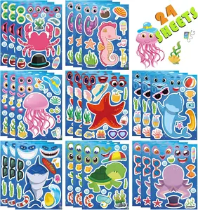 24 Sheets Ocean Stickers for Kids, Make Your Own Sea Animal Mix and Match Sticker Sheets, Make a Face Stickers for Kids Activities Supplies Crafts