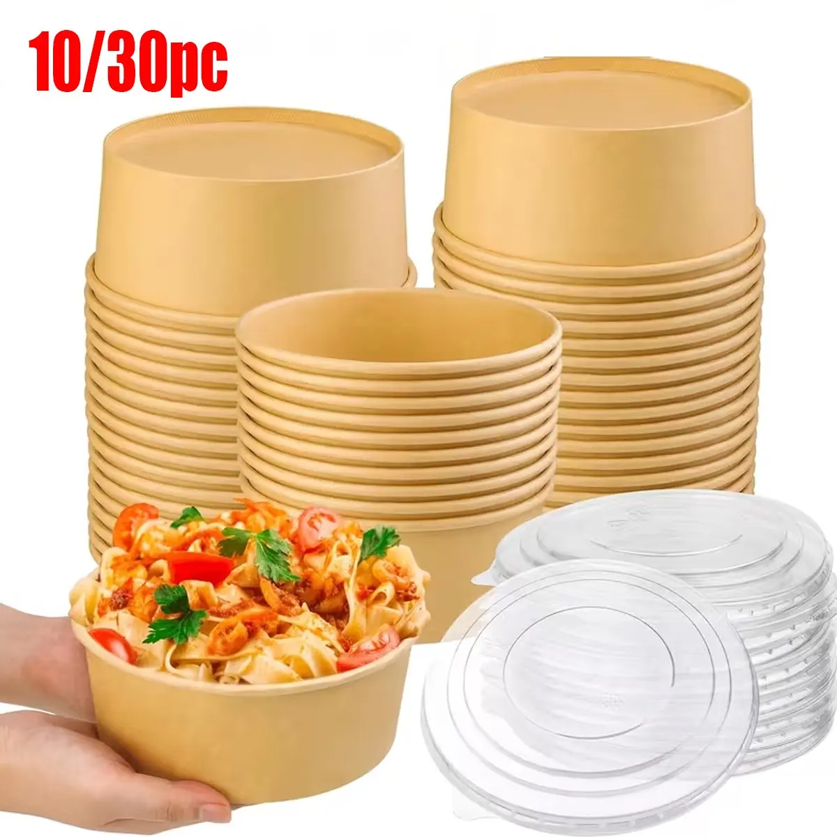Disposable Paper Bowl with Lid, Lightweight Disposable Bowls, Disposable Products, Microwave and Refrigerator Safe, Ideal for Fruit Salad, Lunch, Ice Cream, Yogurt, Hot Soup, Outdoor Camping, Halloween, Christmas, Family Parties
