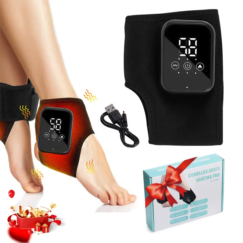 Wireless Ankle Heating Pad, Electric Heated Adjustable Foot Support Belt with 3 Temperature Levels & 3 Vibration Modes, Pain Relief for Men & Women