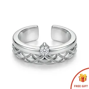 Vintage Woven Texture Open Ring, Minimalist Clear Stone Adjustable Band, Ideal Gift for Women