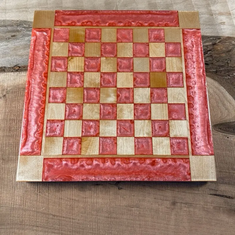 Pink Pearl Maple Chess/Checker Board with Border - INCLUDES PIECES