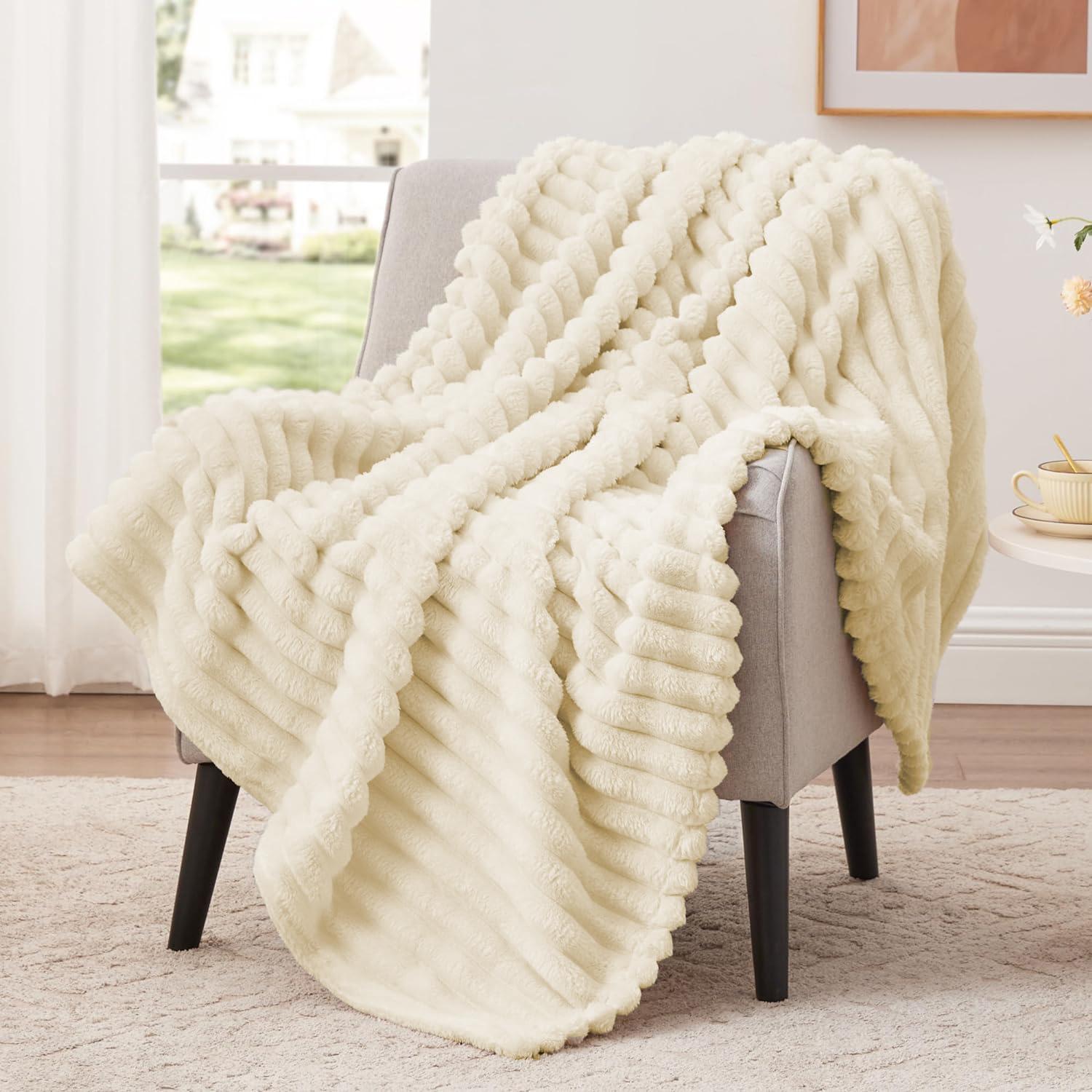 Fleece Throw Blanket for Couch Sofa or Bed Super Soft Throw Blanket Premium Silky Flannel Fleece 3D Ribbed Jacquard Lightweight Bed Blanket All Season Use,back to school,back to school shopping,home decor