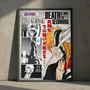 Bleach Ichigo Kurosaki Poster, Vintage Minimalist Anime Manga Art Print, Japanese Wall Decor (Unframed, Print Only)