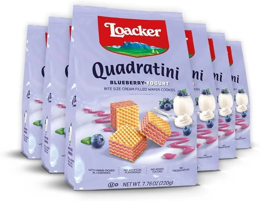 Loacker Quadratini Blueberry Wafer Cookie Bag 7.76 oz 6ct
