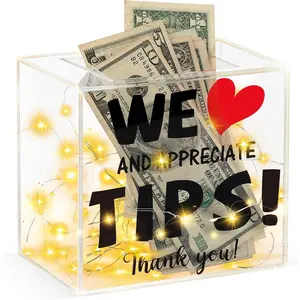 Light Up Tip Jar  Tip Box for Bartender Bars 6 X 5.4 X 4 Inch Tip Jar for  Tip Collection Box Donation Suggestion Box  Storage Container for Restaurants Musicians Driver (USB)