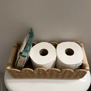 Woven Storage Basket with Fan Edge Design, Natural Basket for Toilet Tank Top Shelf, Bathroom Living Room Bedroom Vanity Home Decor Accessories