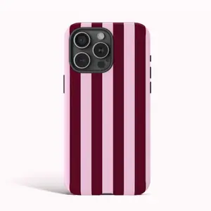 Pink Autumn Striped Phone Case, Maroon Aesthetic Case, For Iphone 17 16 15 14 13 12 11 X