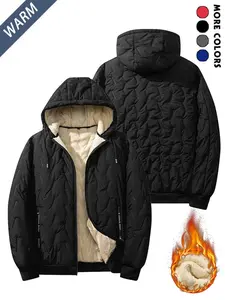 Men's warm fleece-lined hooded jacket, stylish winter coat with zipper pockets, red, machine washable, casual style perfect for cold weather and everyday wear Menswear TopsGift
