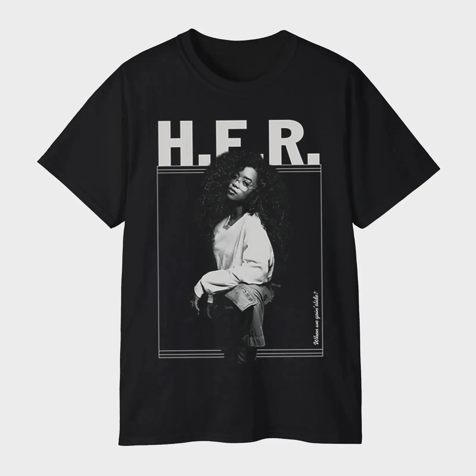 H.E.R. Standing Photo T-Shirt – R&B Singer Vintage Graphic Tee Fan Merch