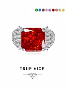 "Pink Diamond Crystal Palace • Luxury Ring" Square high-carbon diamond ice-cut gemstone ring, stylish and luxurious colored adjustable band. Ideal gift for dates, perfect for daily wear, vacations & banquets.