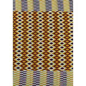 Golden Yellow and  Red African Kente Print Fabric