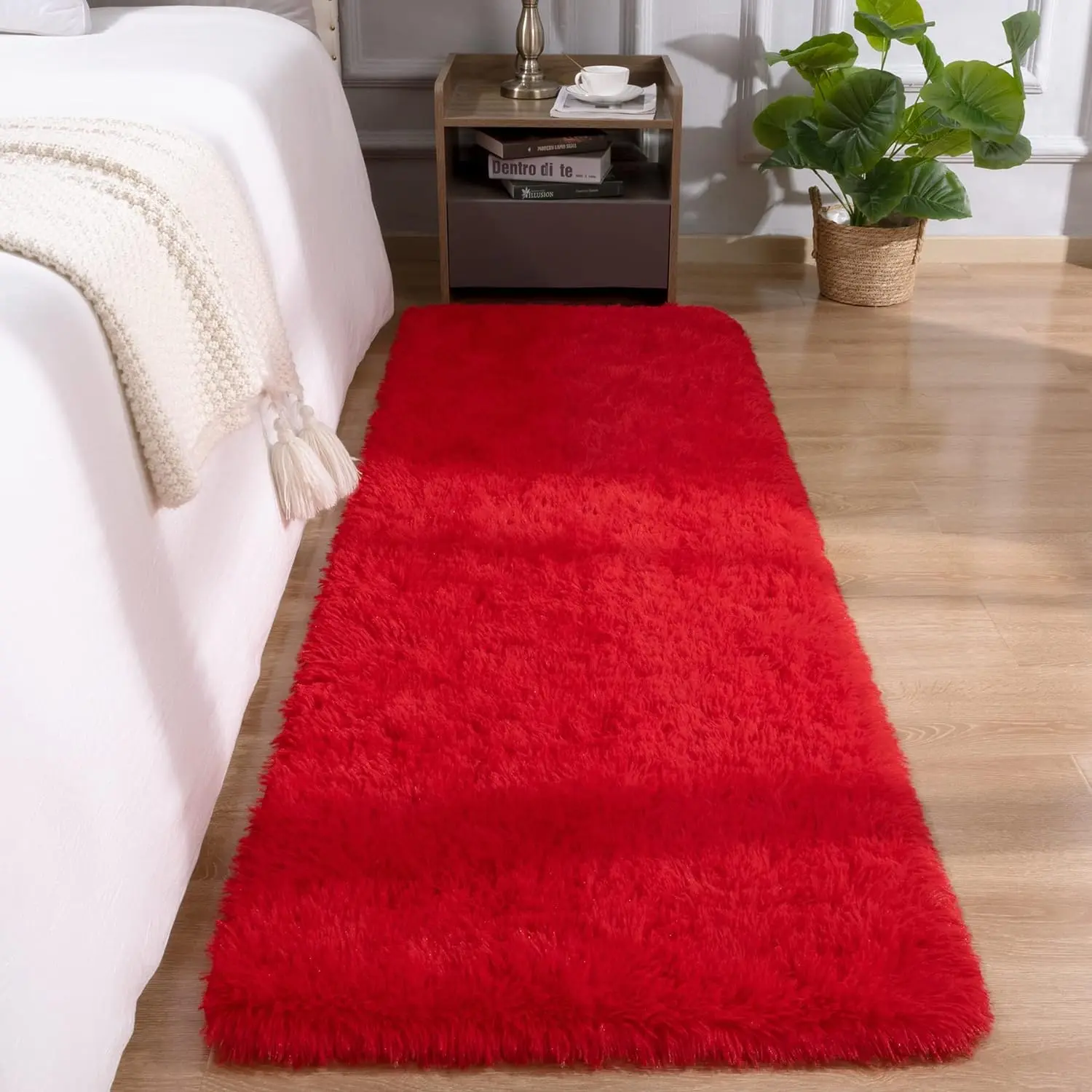 Red Rug 2x6 Feet - Fluffy Red Runner Rugs for Bedroom Shaggy 2' X 6' Living Room Rug Soft Rugs for Kids Room Non-slip Nursery Office Dorm Washable Carpets Home Decor